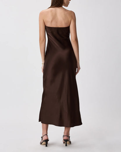 100% Washable Silk Strapless Midi Dress - XS / Hot Fudge