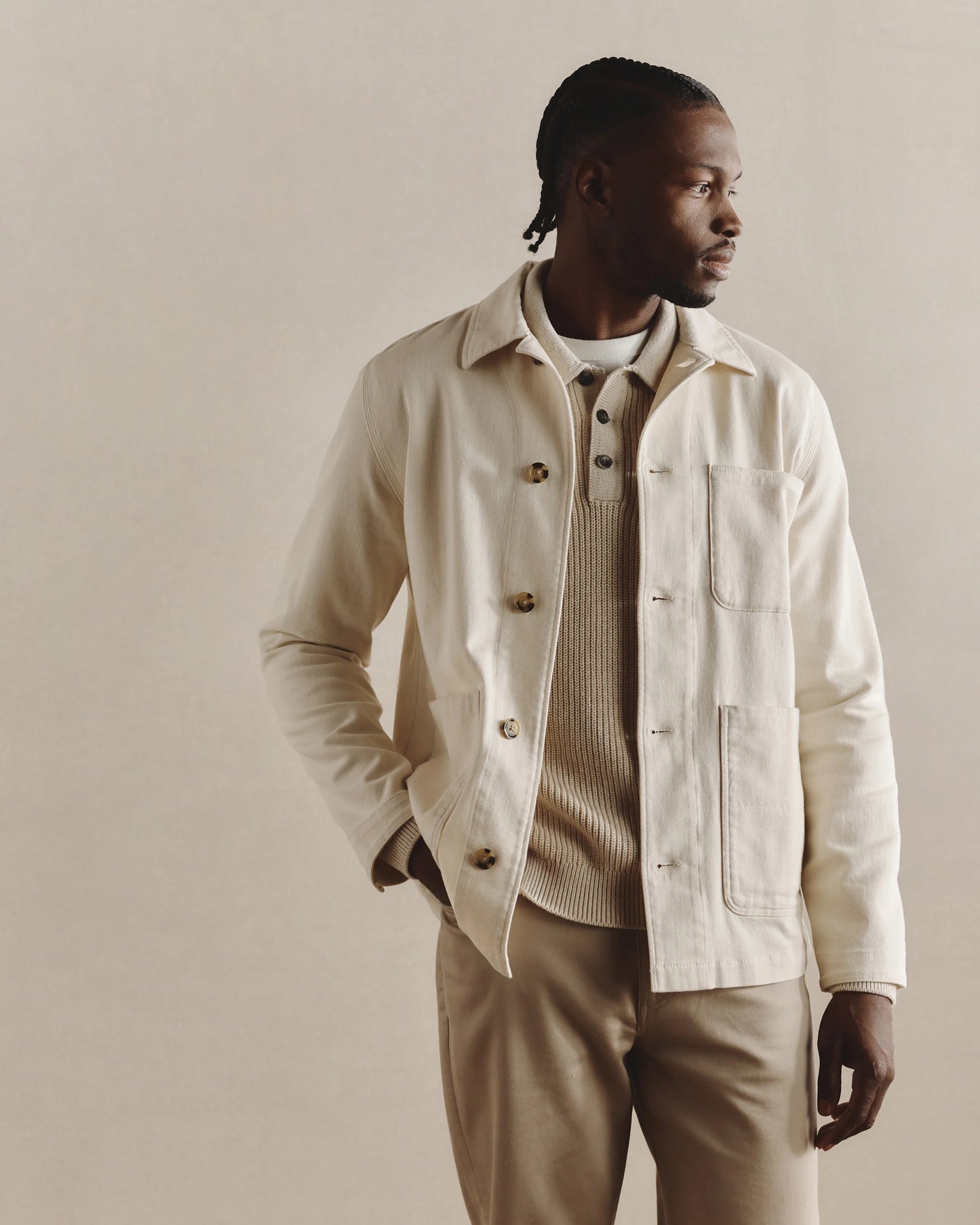 Organic Comfort Stretch Chore Jacket - XS / Vanilla