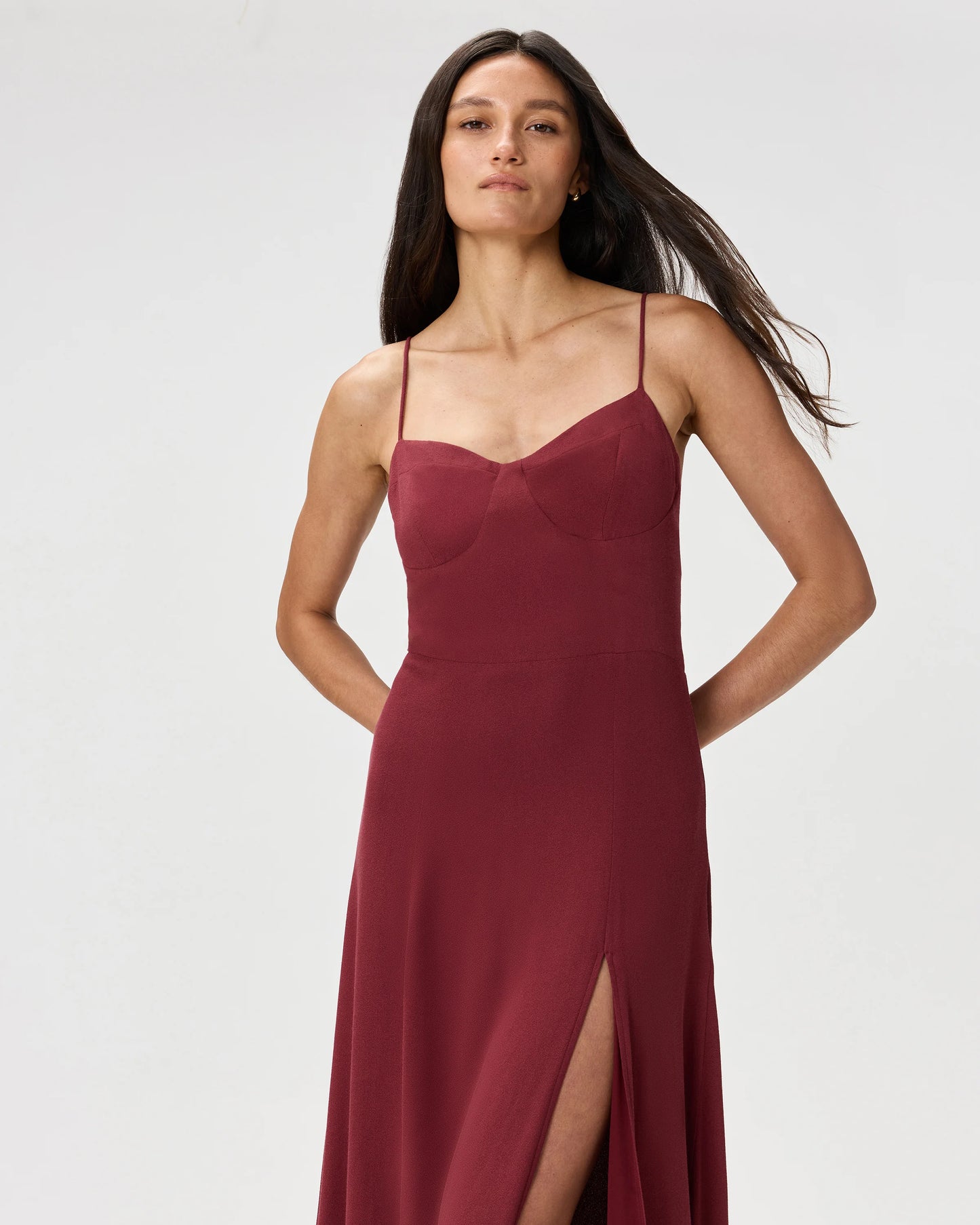 Lightweight Crepe Sweetheart Midi Dress - XS / Maroon