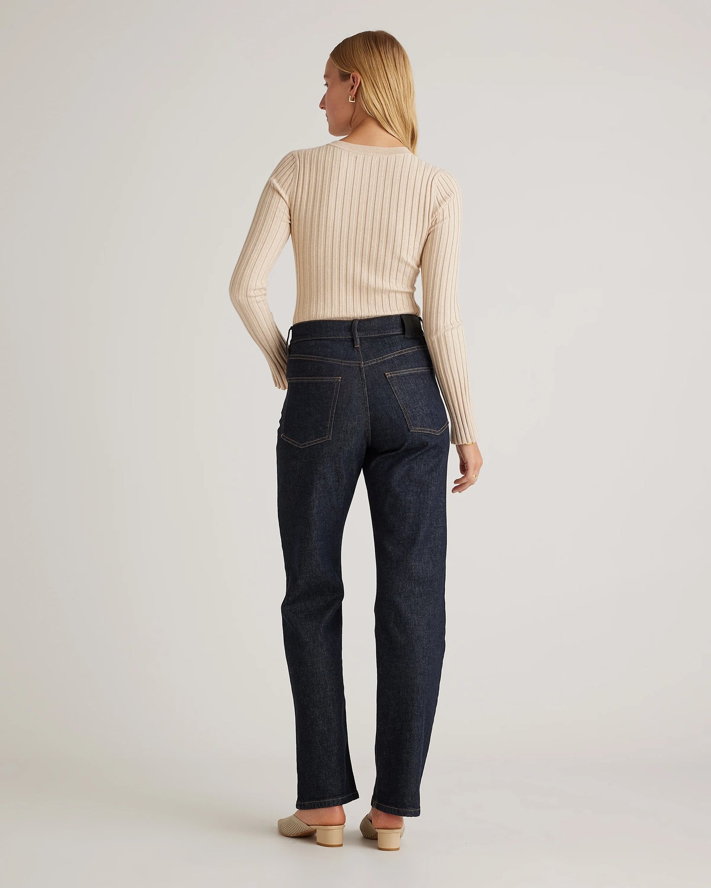 Cotton Cashmere Ribbed Long Sleeve Sweater - XS / Sugar Stone
