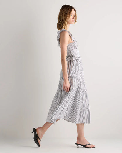 100% Organic Cotton Poplin Smocked Midi Dress - XS / Riviera Blue Heirloom Floral