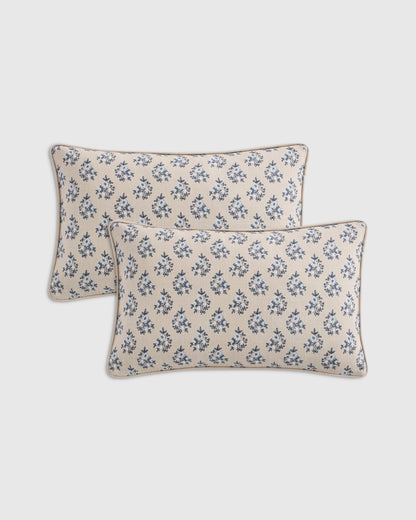 Piped Block Print Cotton Pillow Cover (Set of 2) - 12x20 / Natural