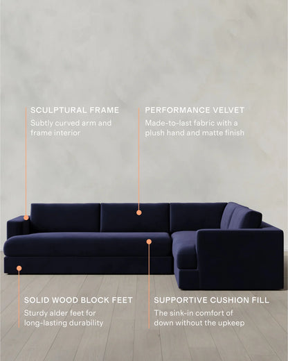 Sierra Curved Arm L Sectional in Performance Velvet - Right Arm / Sable