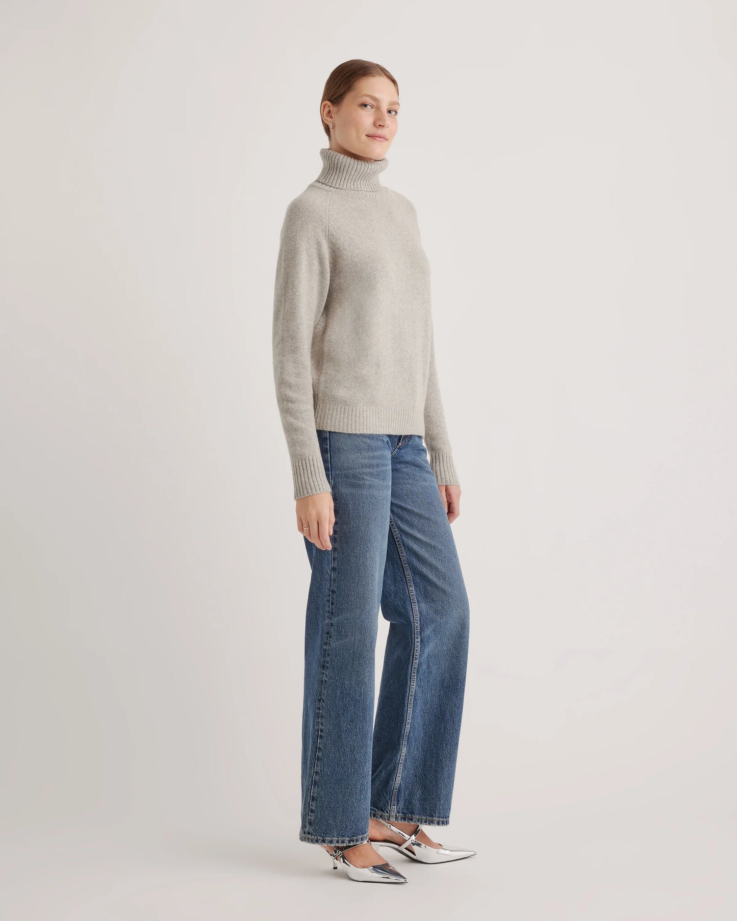 100% Yak Wool Turtleneck Sweater - XS / Heather Brown