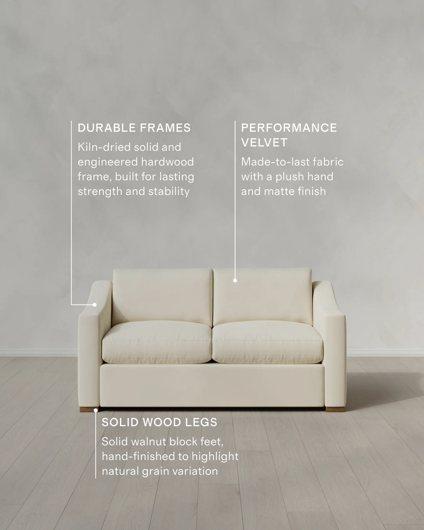 Hollis Slope Arm Sofa in Performance Velvet - 72" / Ivory
