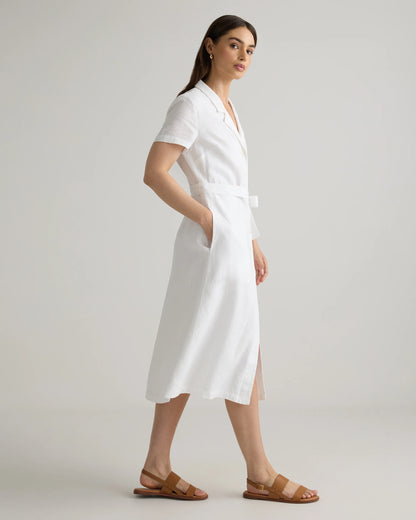 100% European Linen Button Front Dress - XS / Sky Blue Mariner Stripe