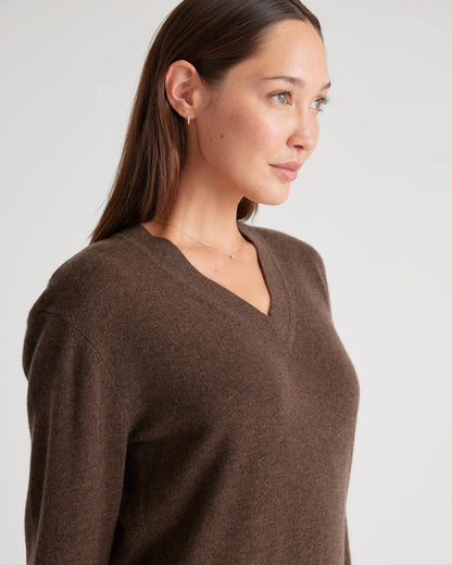 Mongolian Cashmere V-Neck Midi Sweater Dress - XS / Brown