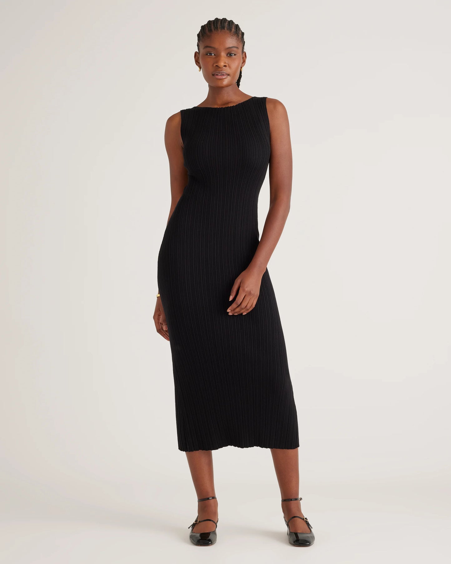 Cotton Cashmere Ribbed Sleeveless Midi Dress - XS / Heather Oatmeal