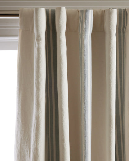 Coastal Stripe Linen Cotton Room Darkening Curtain - Single Panel - 48x84 / Ivory/Sage Green