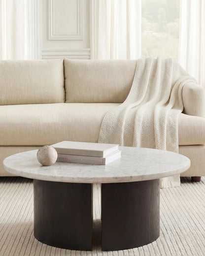 Marble and Oak Double Pedestal Coffee Table - One Size / White/Black