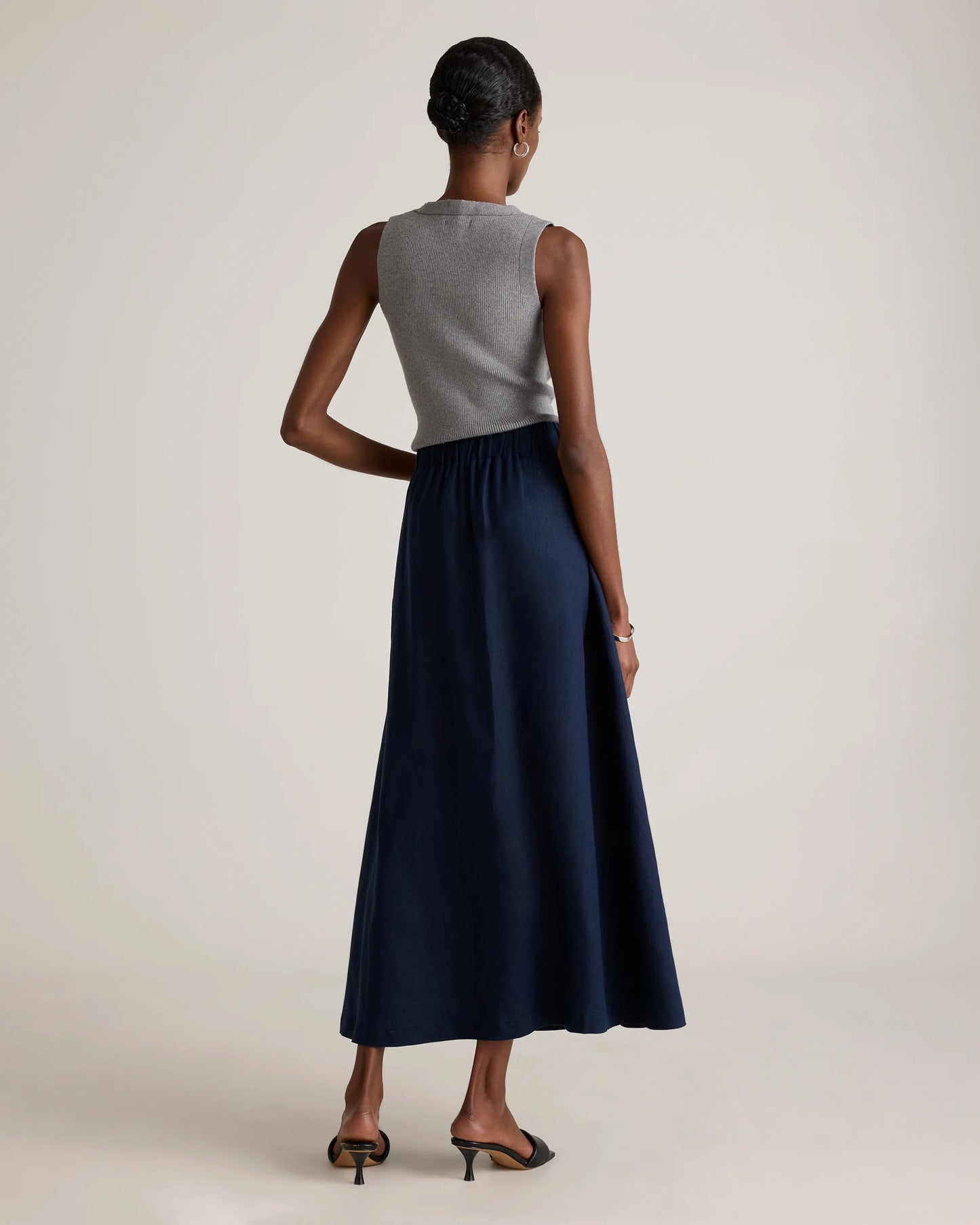 100% European Linen Maxi Skirt - XS / Classic Mini Gingham