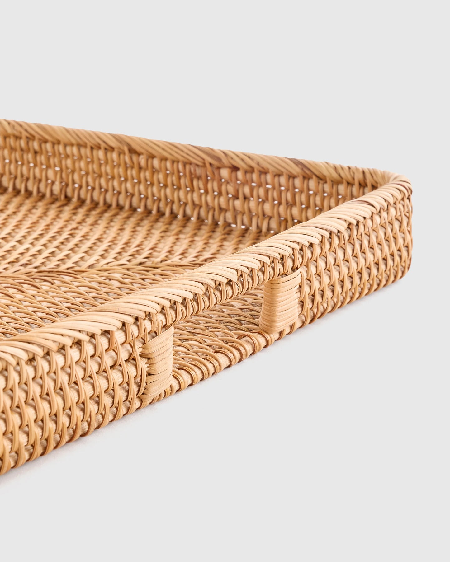 Handwoven Rattan Rectangular Tray - One Size / Natural