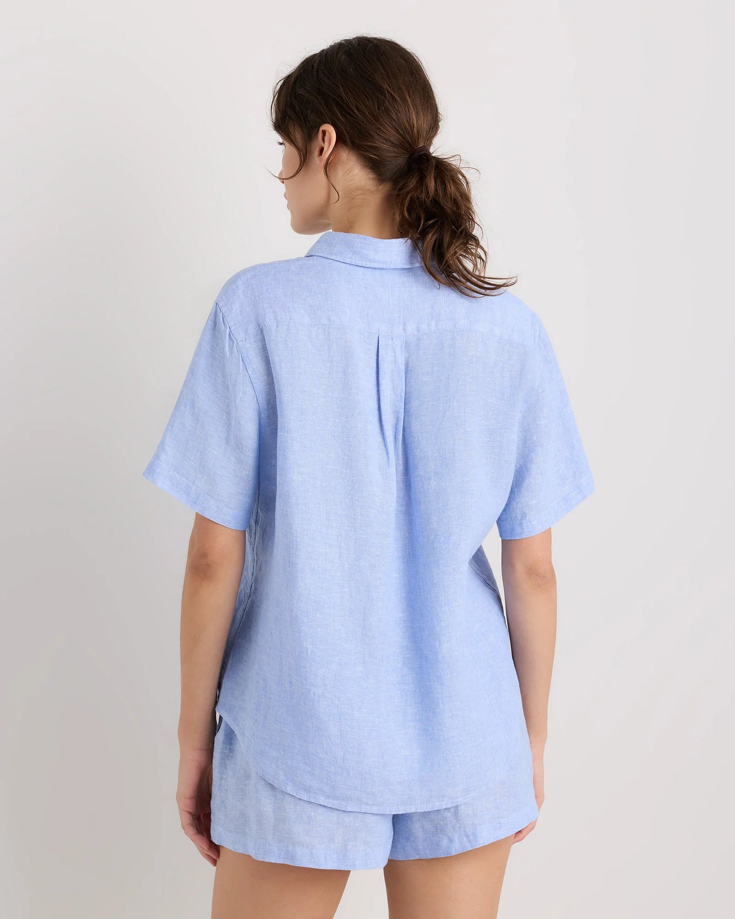 100% European Linen Shorts Pajama Set - XS / French Blue