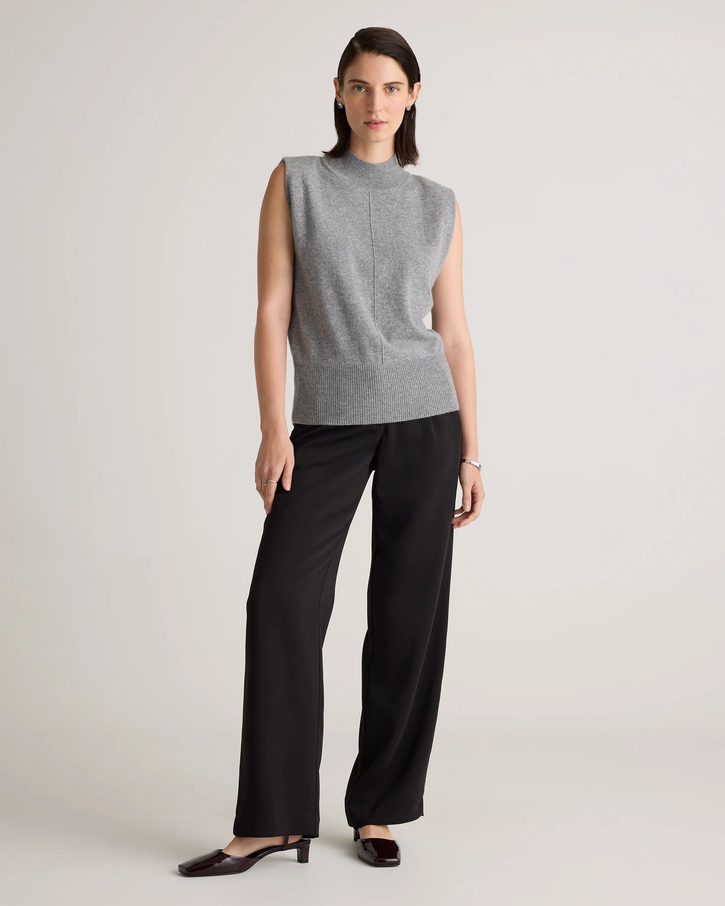 Mongolian Cashmere Padded-Shoulder Sweater Tank - XS / Heather Grey