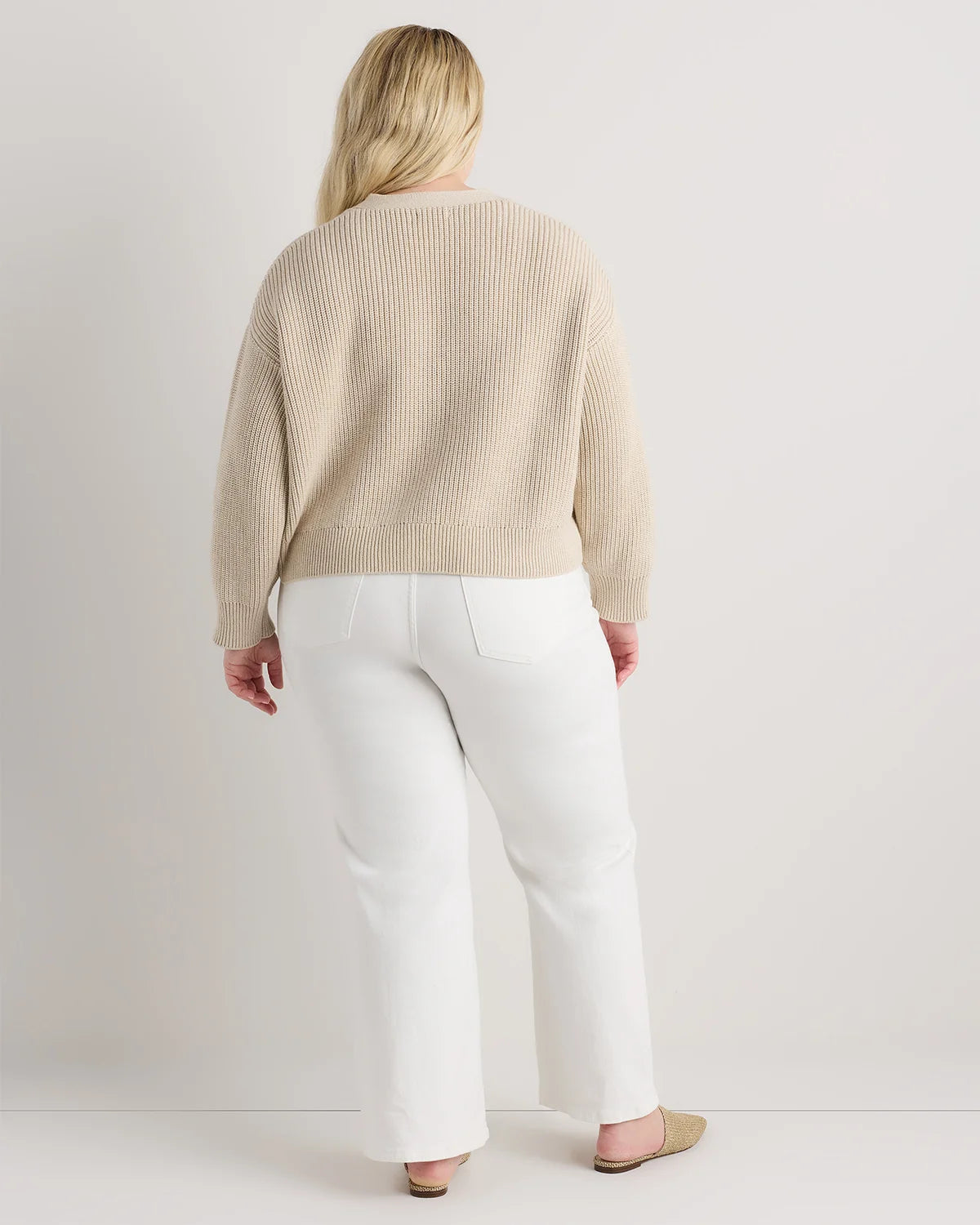 100% Organic Cotton Fisherman Boxy Cropped Cardigan - 1X / Black