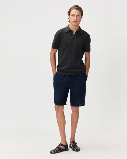 100% Organic Cotton Mesh-Stitch Sweater Polo - XS / Charcoal