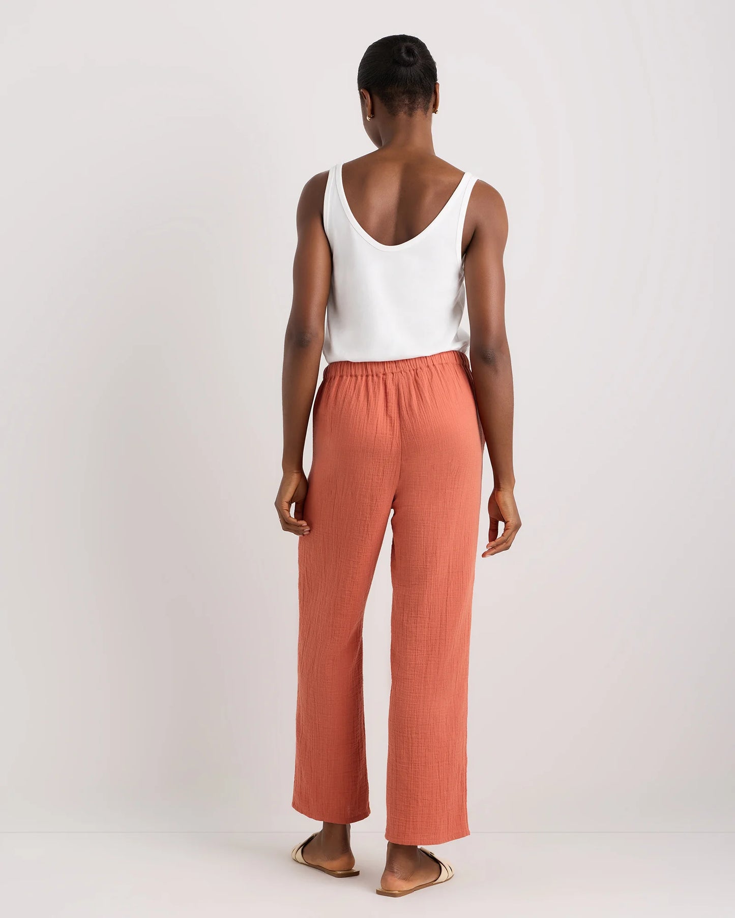 100% Organic Cotton Gauze Straight Leg Pants - XS / Spiced Orange