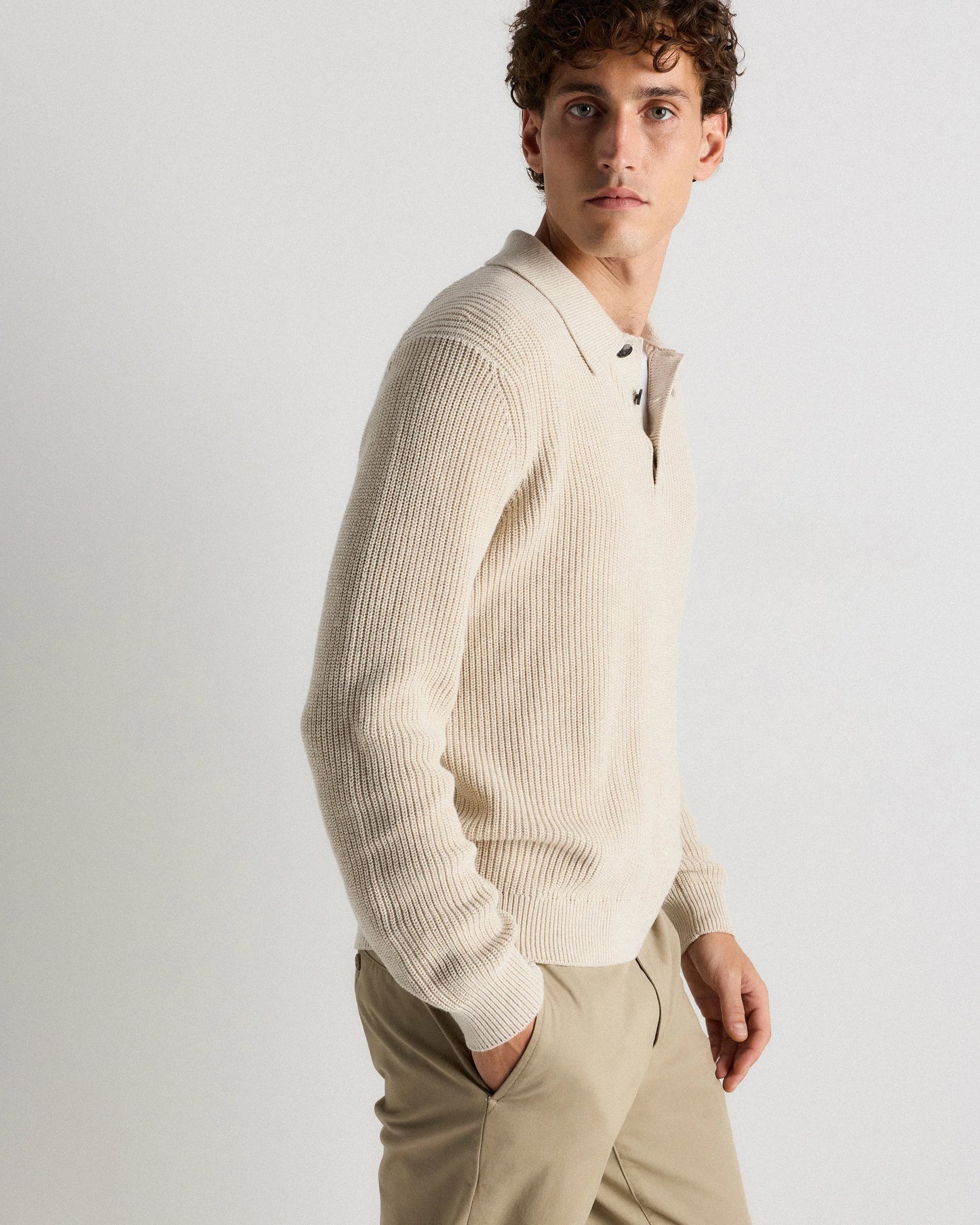 100% Organic Cotton Ribbed Polo Sweater - XS / Mid Heather Grey