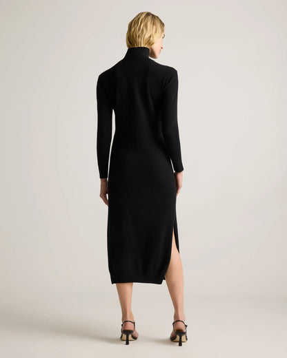 Mongolian Cashmere Turtleneck Midi Sweater Dress - XS / Charcoal