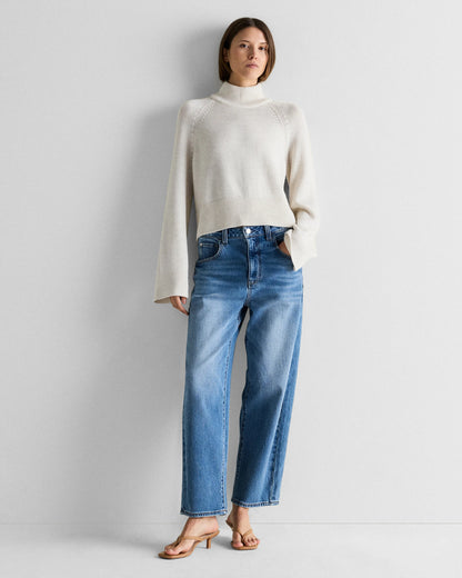 Australian Merino Wool Cropped Mock Neck Sweater - XS / Heather Bone