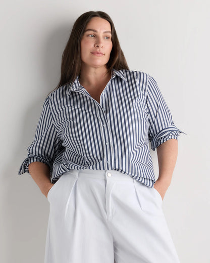 100% Organic Cotton Poplin Long Sleeve Shirt - 1X / Classic White