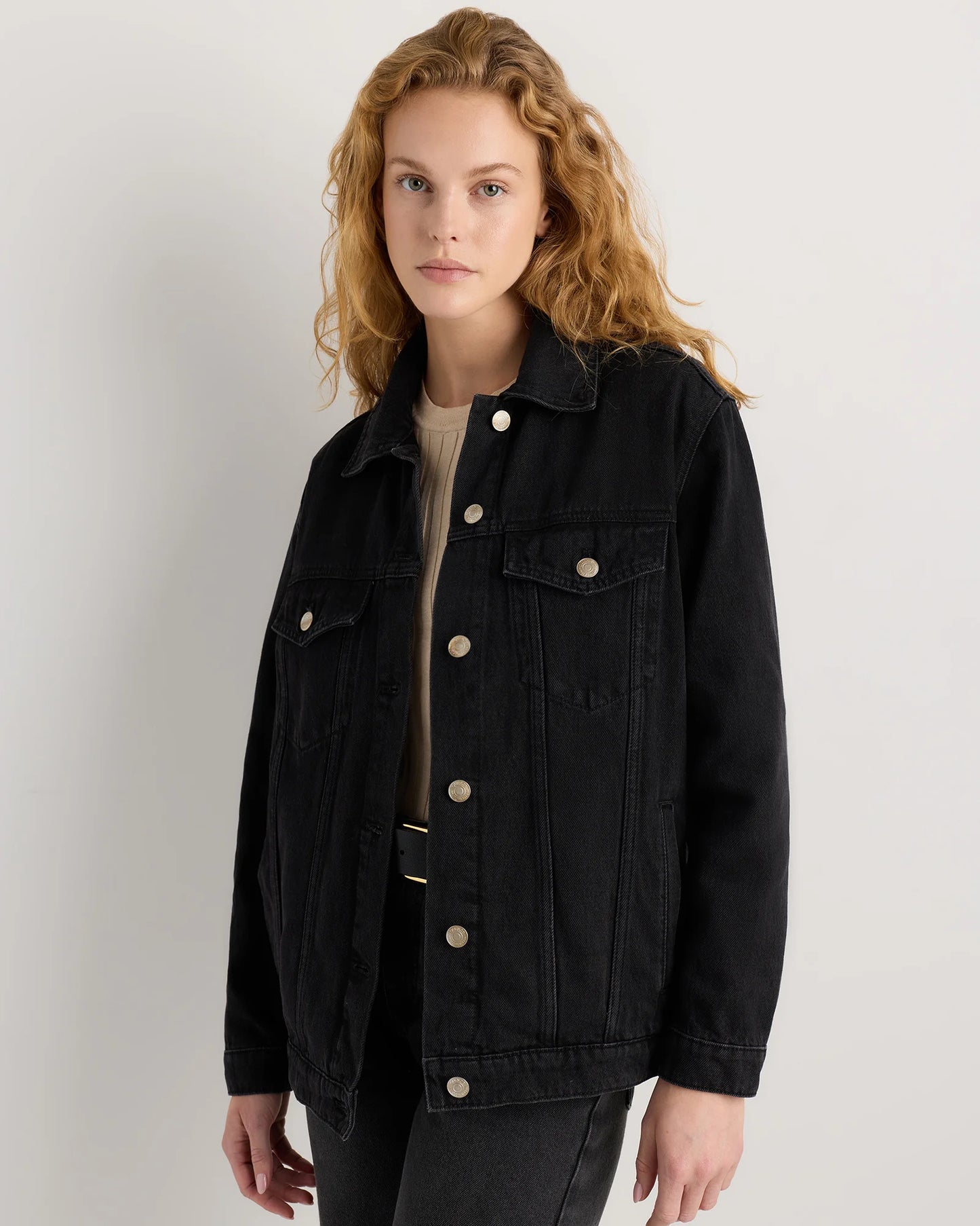 100% Organic Cotton Oversized Denim Jacket - XS / Washed Black