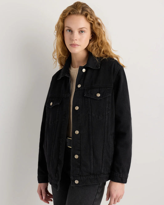 100% Organic Cotton Oversized Denim Jacket - XS / Washed Black