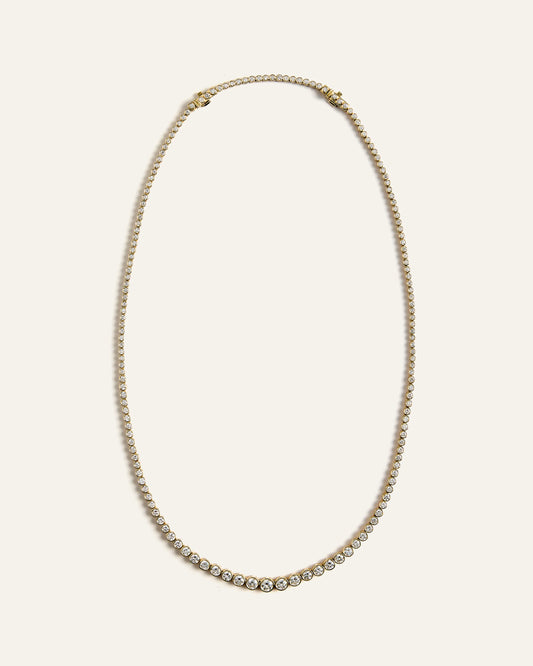 14K Gold Lab Grown Diamond Bezel Set Graduated Tennis Necklace - 7ctw - One Size / Yellow Gold