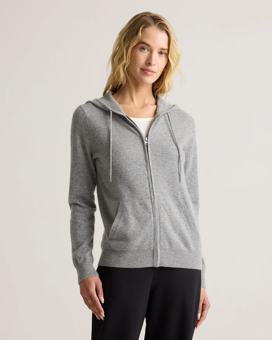 Mongolian Cashmere Full-Zip Hoodie - XS / Heather Grey