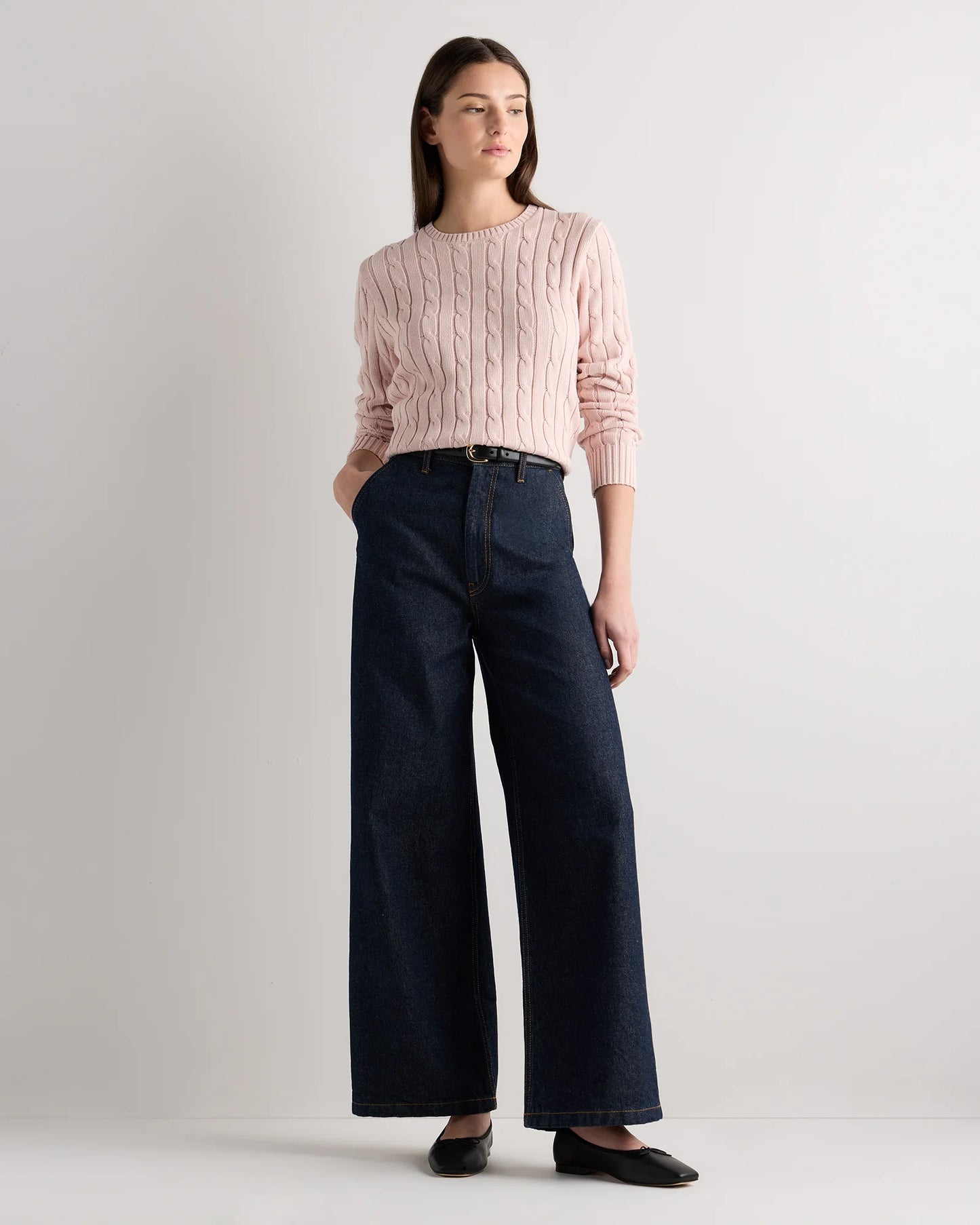 100% Organic Cotton Cable Crewneck Sweater - XS / Sapphire Blue