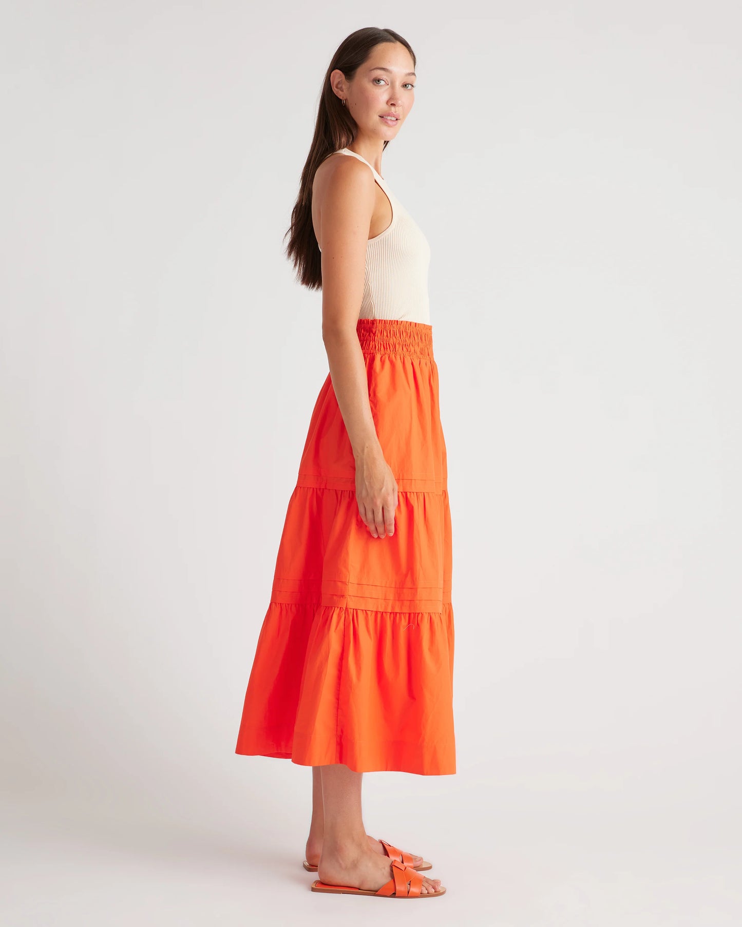 100% Organic Cotton Poplin Tiered Maxi Skirt - XS / Black