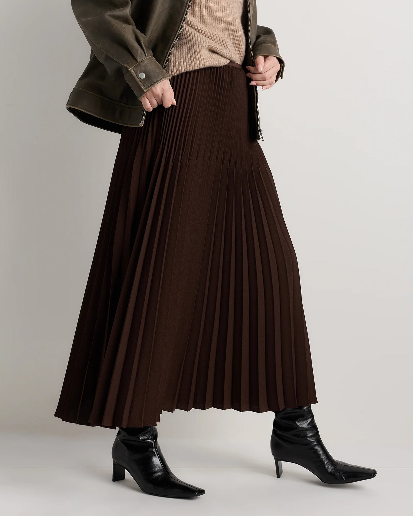 Pleated Matte Midi Skirt - XS / Coffee Bean Brown