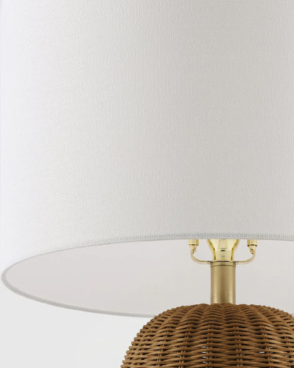 Natural Rattan Table Lamp with Linen Shade - One Size / Light Brown