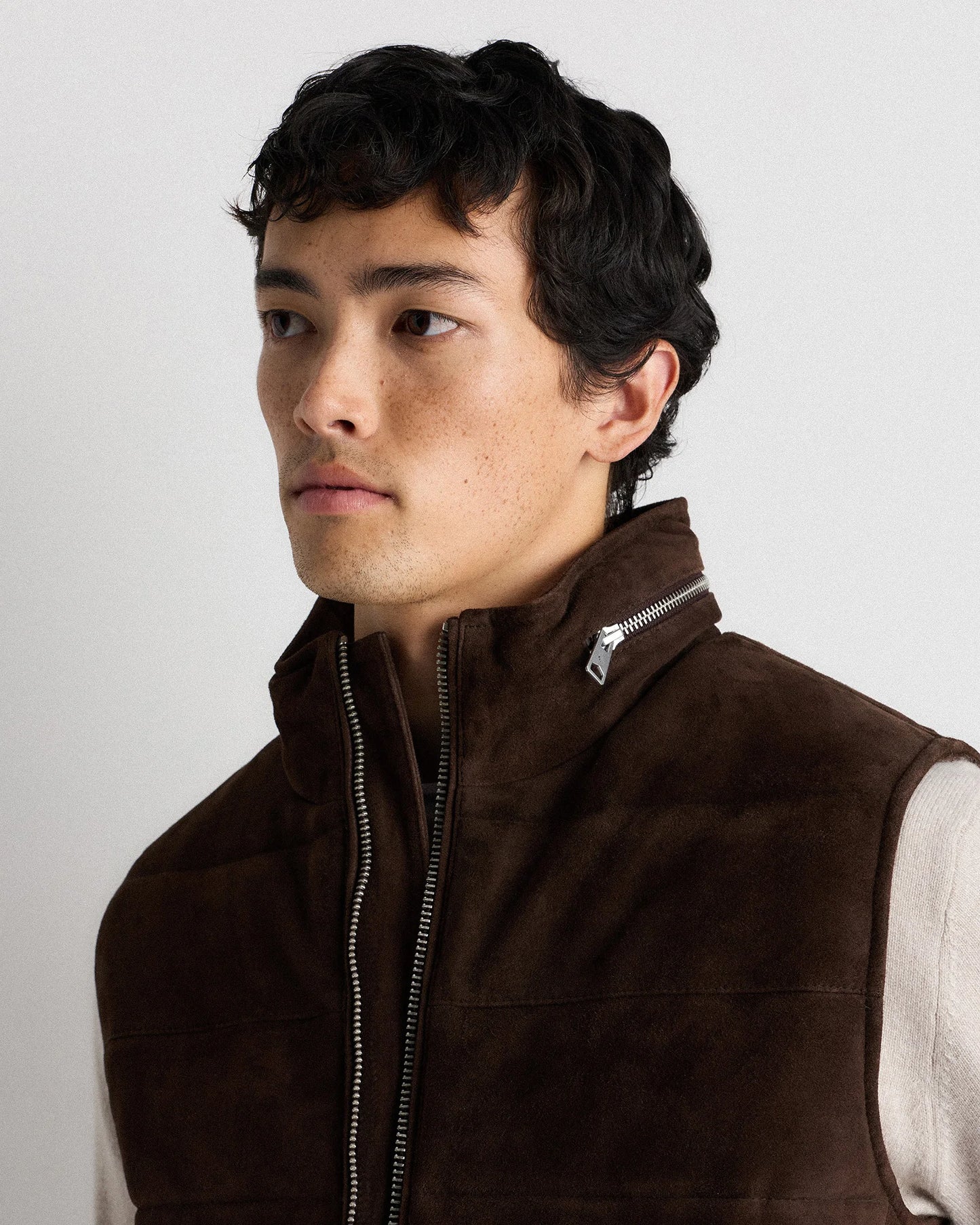 100% Suede Puffer Vest - S / Charcoal Black