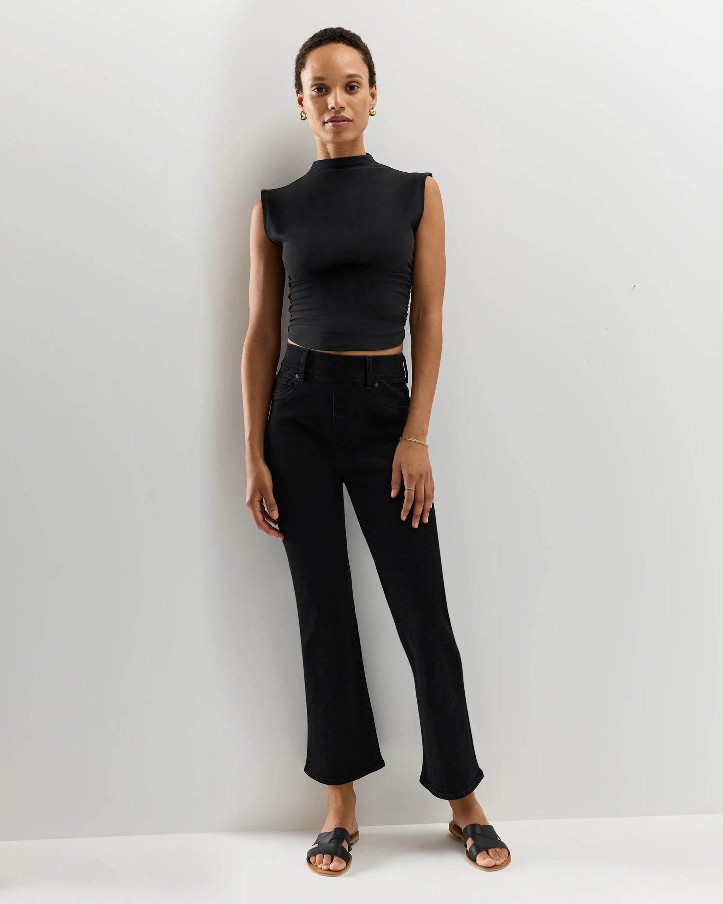Nina Stretch Pull-On Kick Flare Jeans - XS / Raven Black