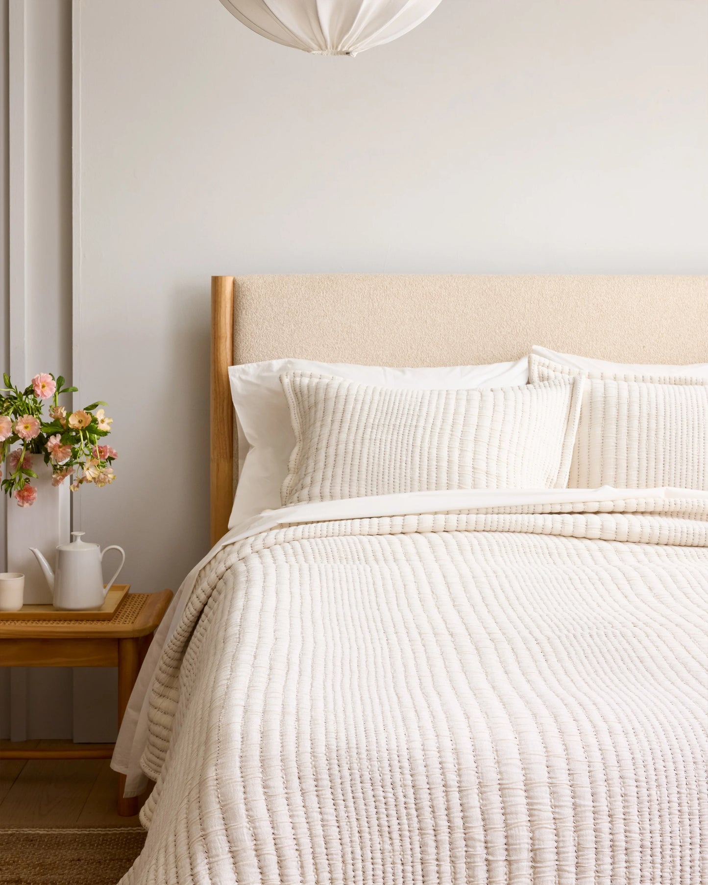 Organic Cotton Channel Stitch Coverlet - Twin / Coral Pink