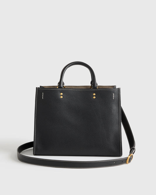 Italian Leather Medium Convertible Satchel - One Size / Black