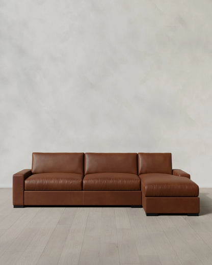Stillman Chaise Sectional in Leather - 116" Right Arm / Auburn