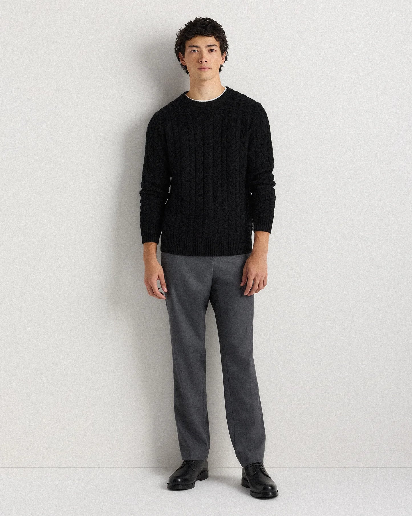 Australian Merino Wool Cable Crewneck Sweater - S / Heather Grey