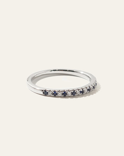 14K Gold Pave Diamond and Gemstone Band - 4 / White Gold