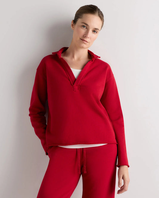 Organic French Terry Henley - XS / Ruby Red