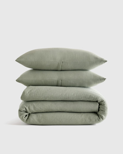 Organic Cotton Gauze Duvet Cover Set - Twin / Dried Sage