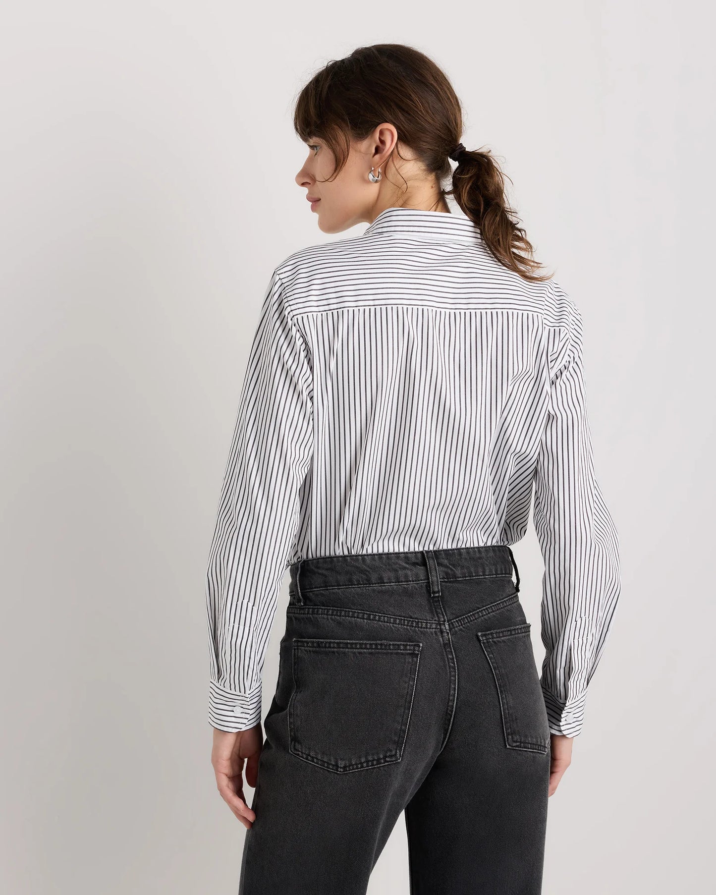 100% Organic Cotton Poplin Long Sleeve Shirt - XS / Delta Blue Double Stripe