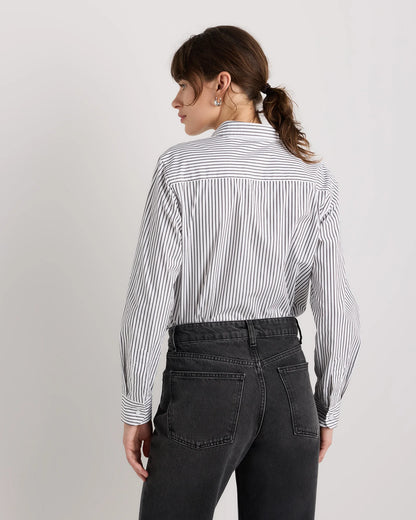 100% Organic Cotton Poplin Long Sleeve Shirt - XS / Delta Blue Double Stripe