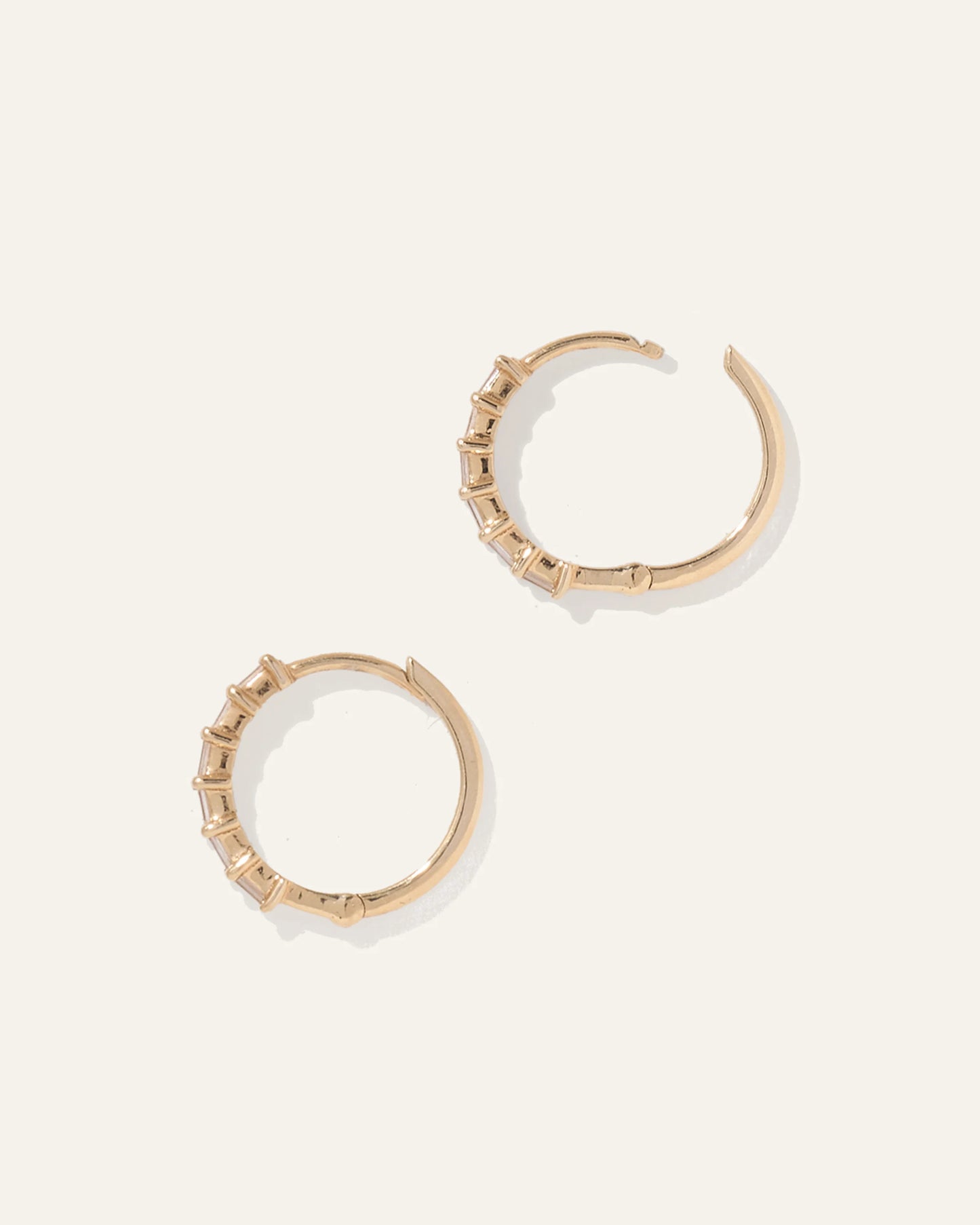 14K Gold Diamond Baguette Huggies - One Size / Yellow Gold