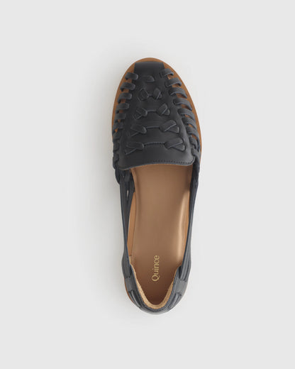 100% Leather Huarache Flat - 5 / Cashew