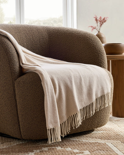 Lightweight Italian Cotton Herringbone Throw - One Size / Mushroom