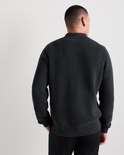100% Organic Cotton Ribbed Polo Sweater - XS / Mid Heather Grey