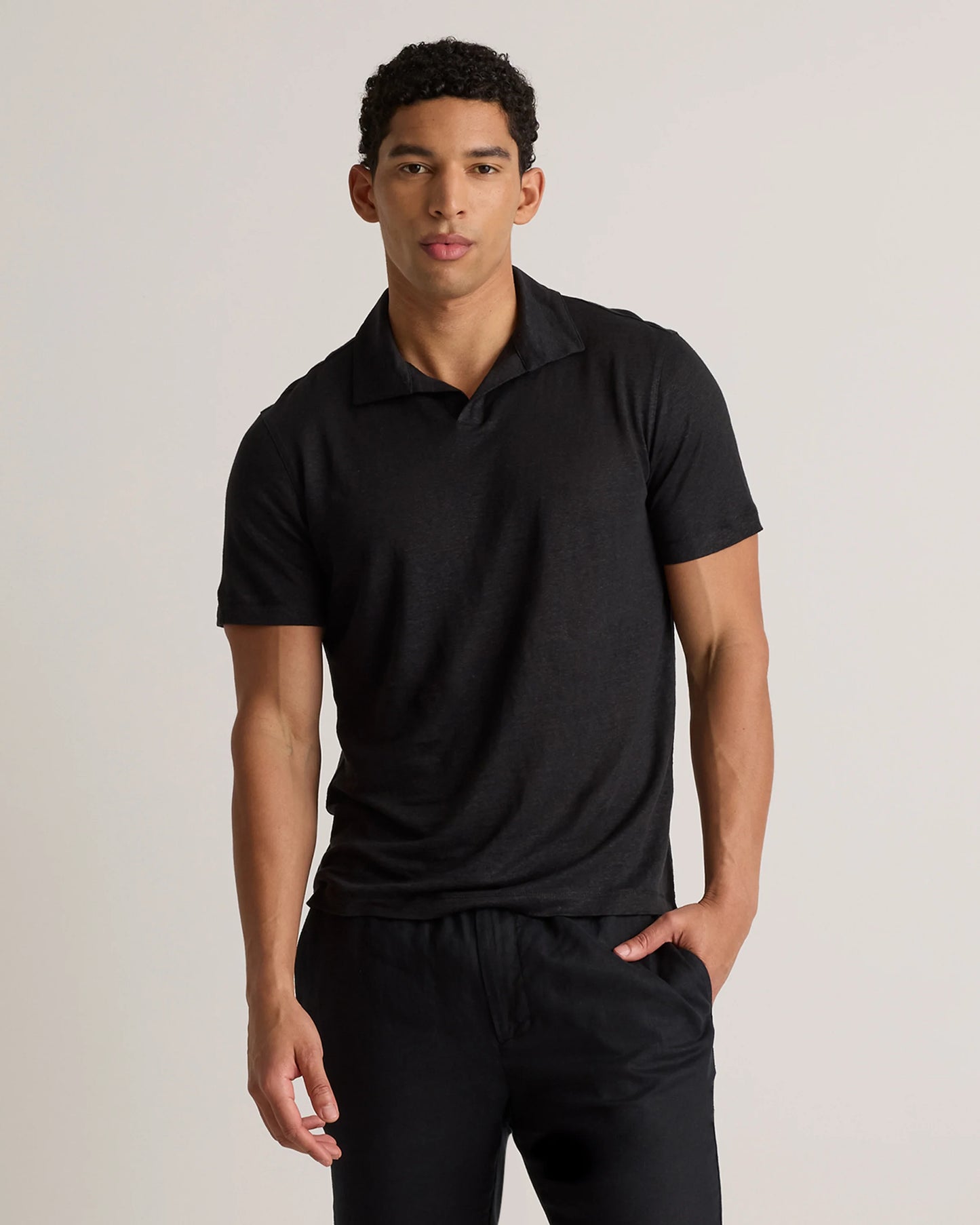 Men's 100% European Linen Jersey Polo - S / Black