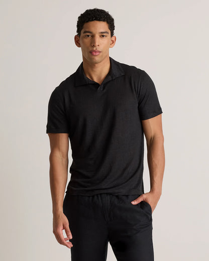 Men's 100% European Linen Jersey Polo - S / Black